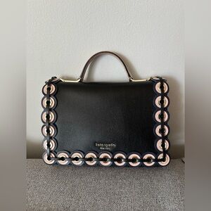 kate spade Black and Pink Scallop-Trim Leather Satchel
